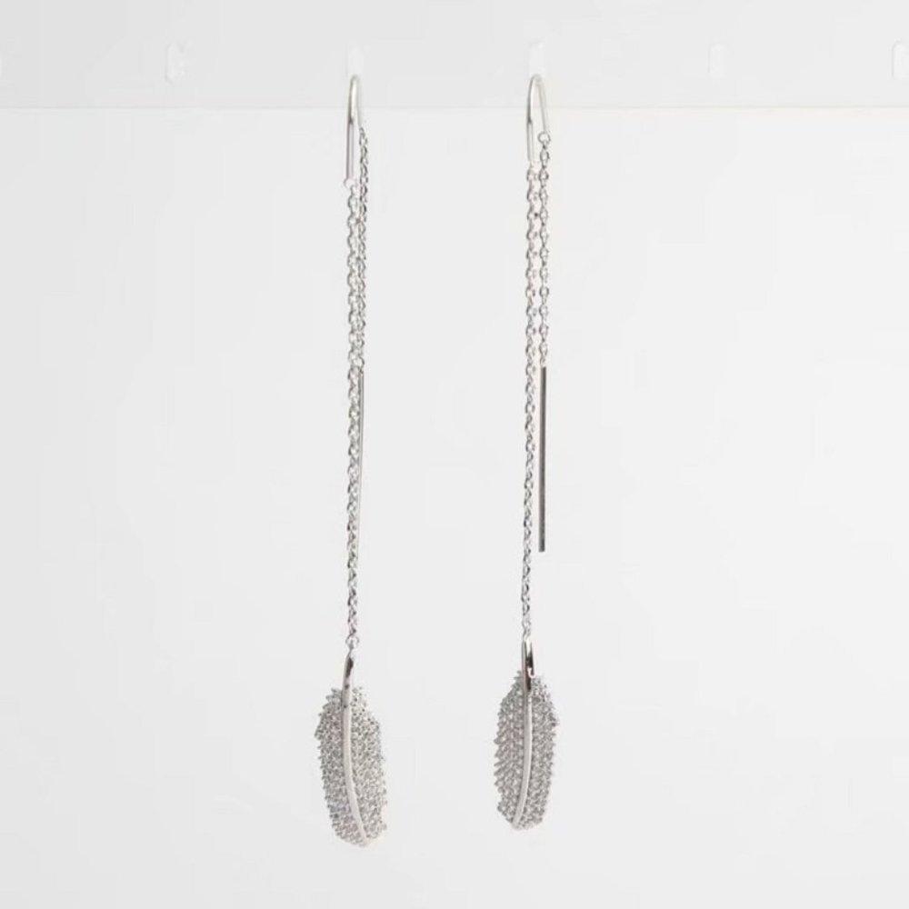 Henri Bendel Silver Luxe Pave Feather Linear